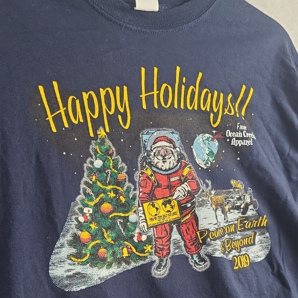 Gildan Navy Blue Happy Holidays Long Sleeve Tee